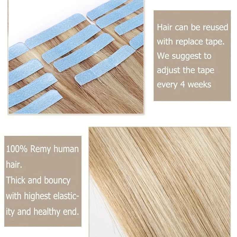 Alimice Tape In Hair Extensions Invisible Skin Weft Tape Hair Extensions P18/P613# Color 50g Remy Seamless Hair Extensions 20PCS