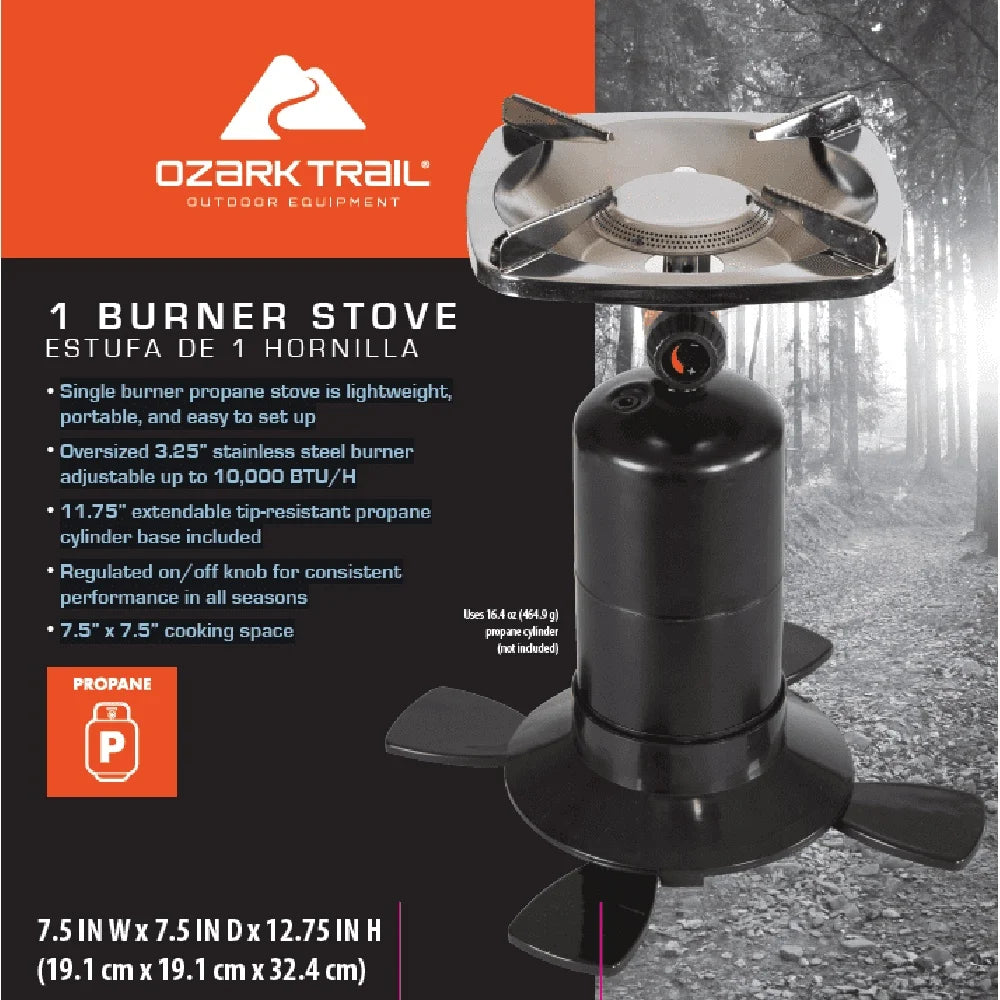Portable Single Burner Propane Stove Lightweight Camping Cooking Gear Pressure Regulated Knob 10000 BTU Stainless Steel Burner