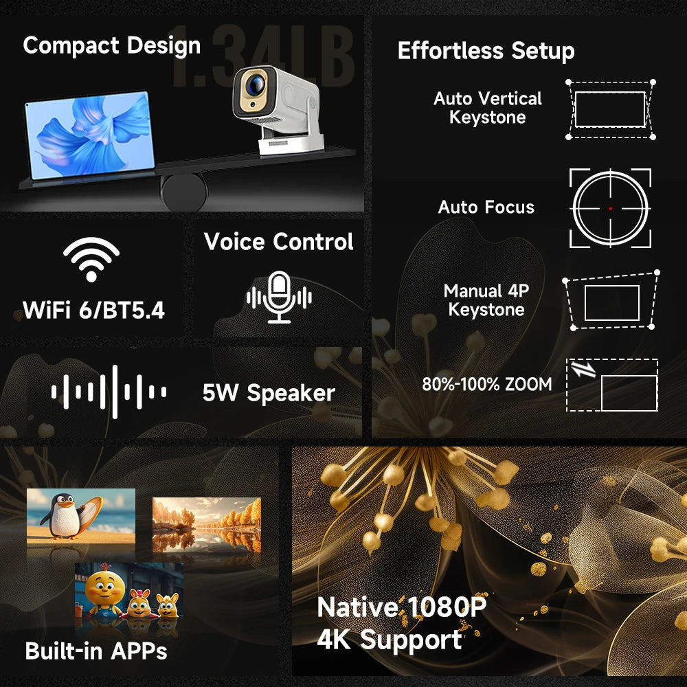 Magcubic HY310 Auto Focus Projector 1080P 4K Mini Outdoor