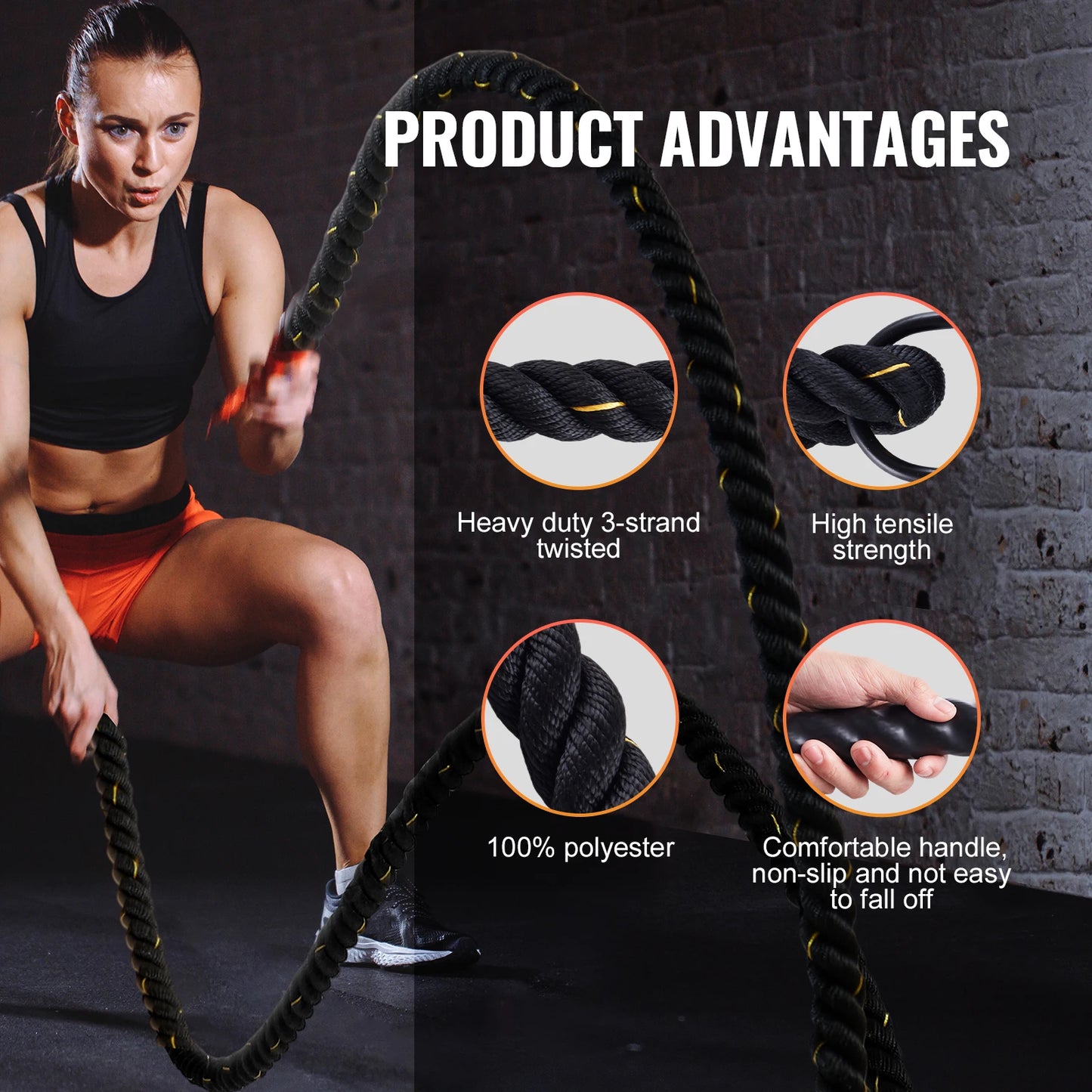 VEVOR Battle Rope 1.5 Inch Diameter 30Ft for Home Gym Fitness