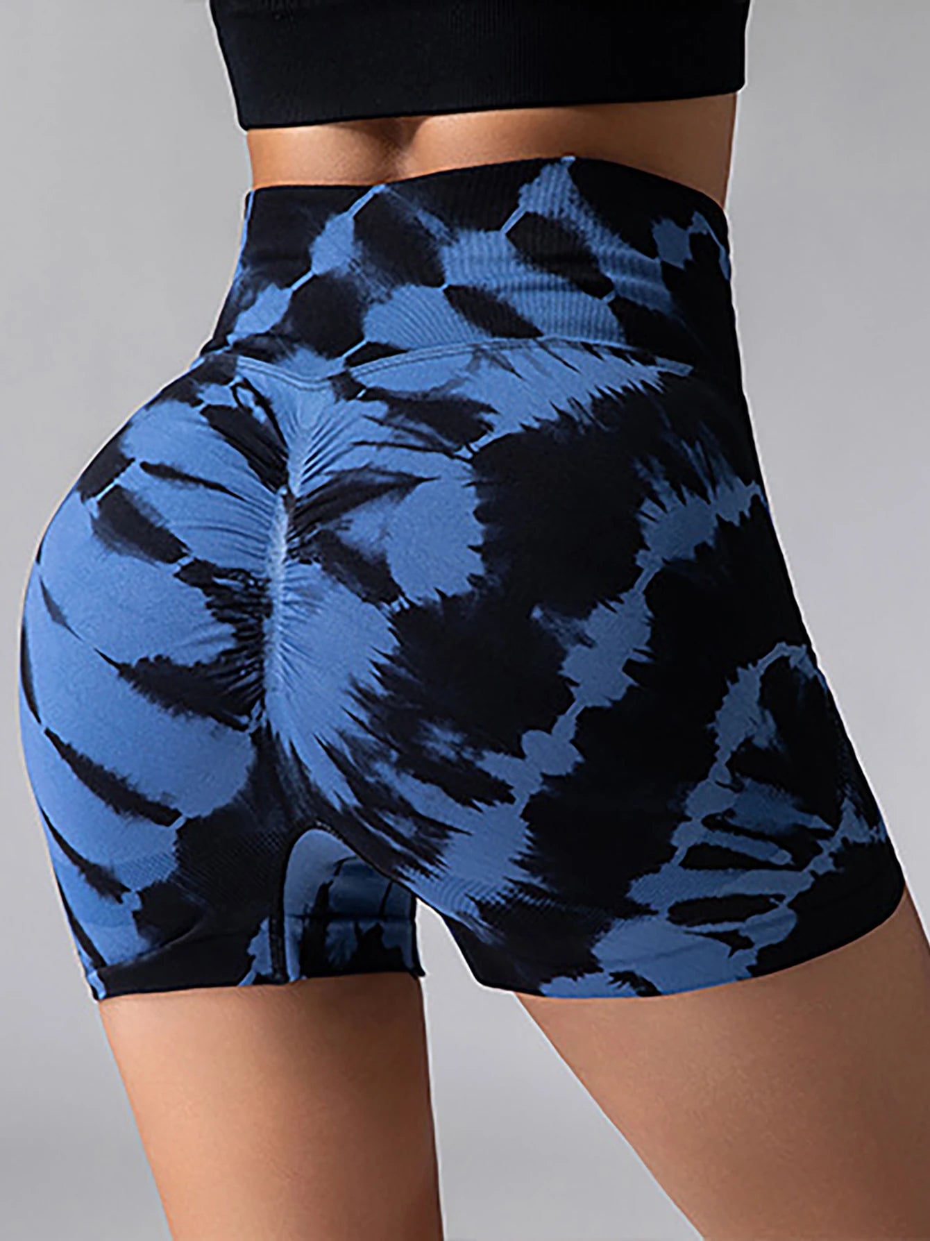 Us Local Women's Tie Dye V-Back Yoga Biker Shorts, Workout Seamless High Waisted Contour Gym Yoga Biker Shorts
