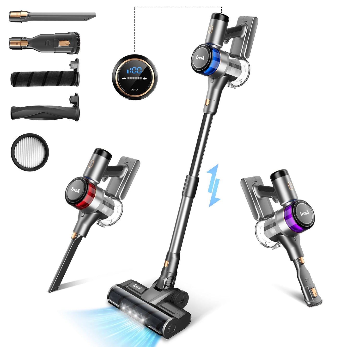 INSE S9 Cordless Vacuum Cleaner 30Kpa Stick Vacuum 55min Runtime