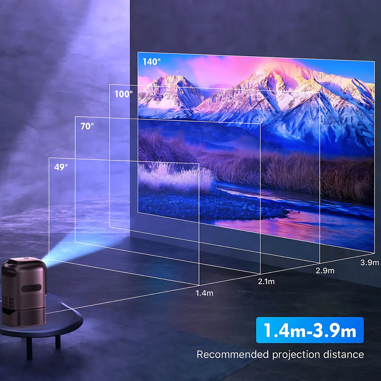 Projector Android Native 1080p Support 4K with Built in Stand