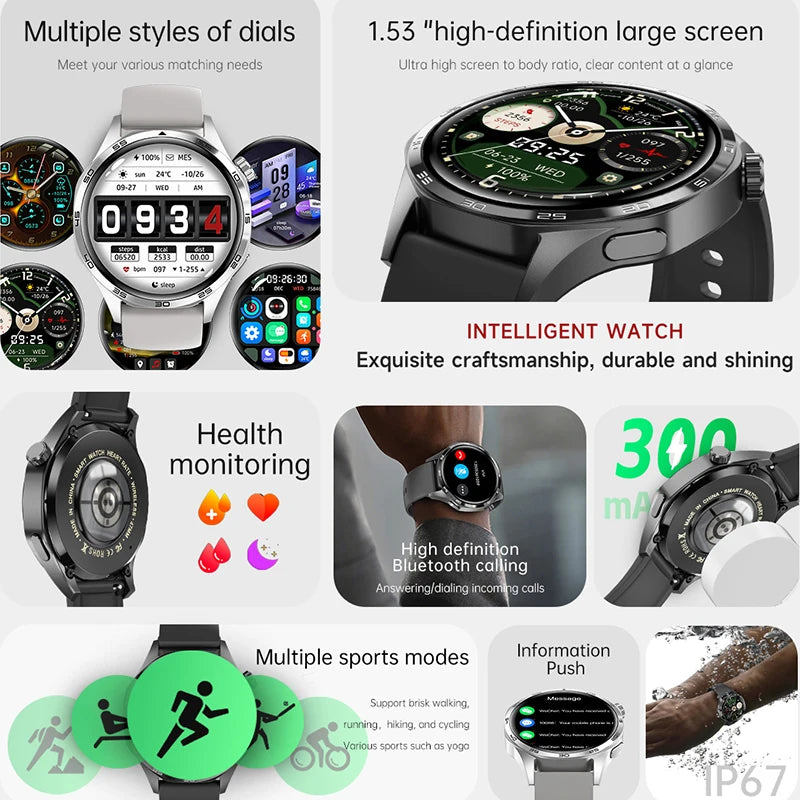GEJIAN New Men's Smart 5.0 Bluetooth GPS NFC Watch 1.53-inch