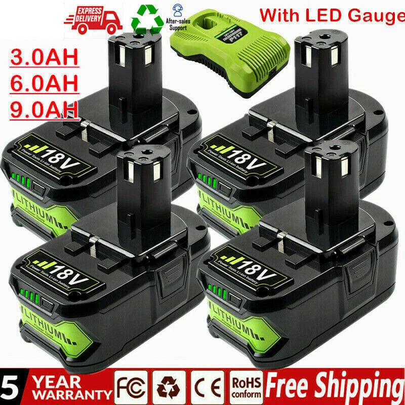 For RYOBI P108 18V One+ Plus 6.0Ah High Capacity Battery 18 Volt Lithium-ion and NiCad Battery Charger P107 P109 P117