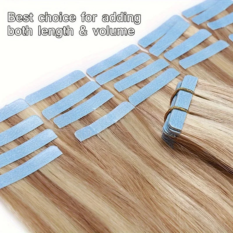 Alimice Tape In Hair Extensions Invisible Skin Weft Tape Hair Extensions P18/P613# Color 50g Remy Seamless Hair Extensions 20PCS