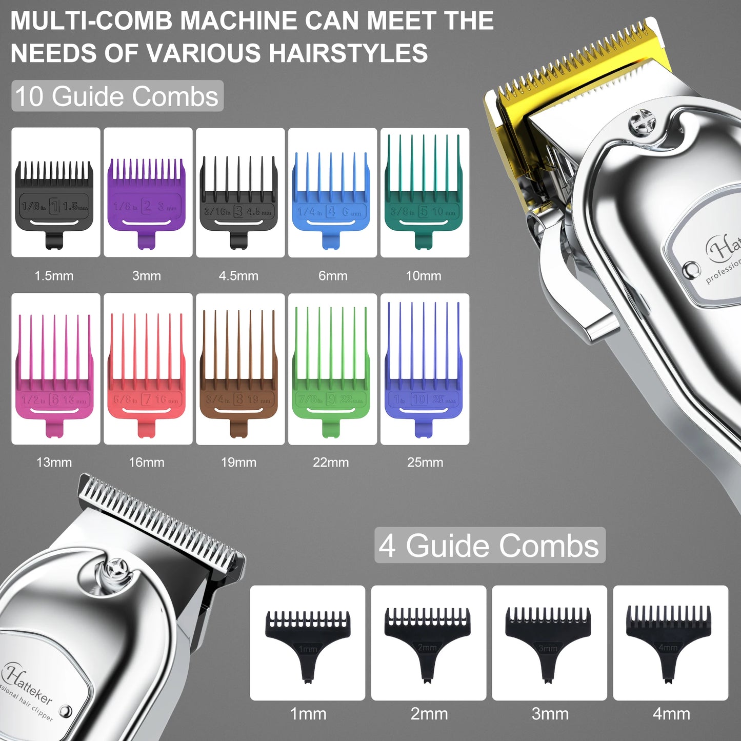 Hatteker Professional Hair Cutter Mans Hair Clipper Set Metal Electric Cordless Hair Trimmer for Barber LCD Display Hairdressing