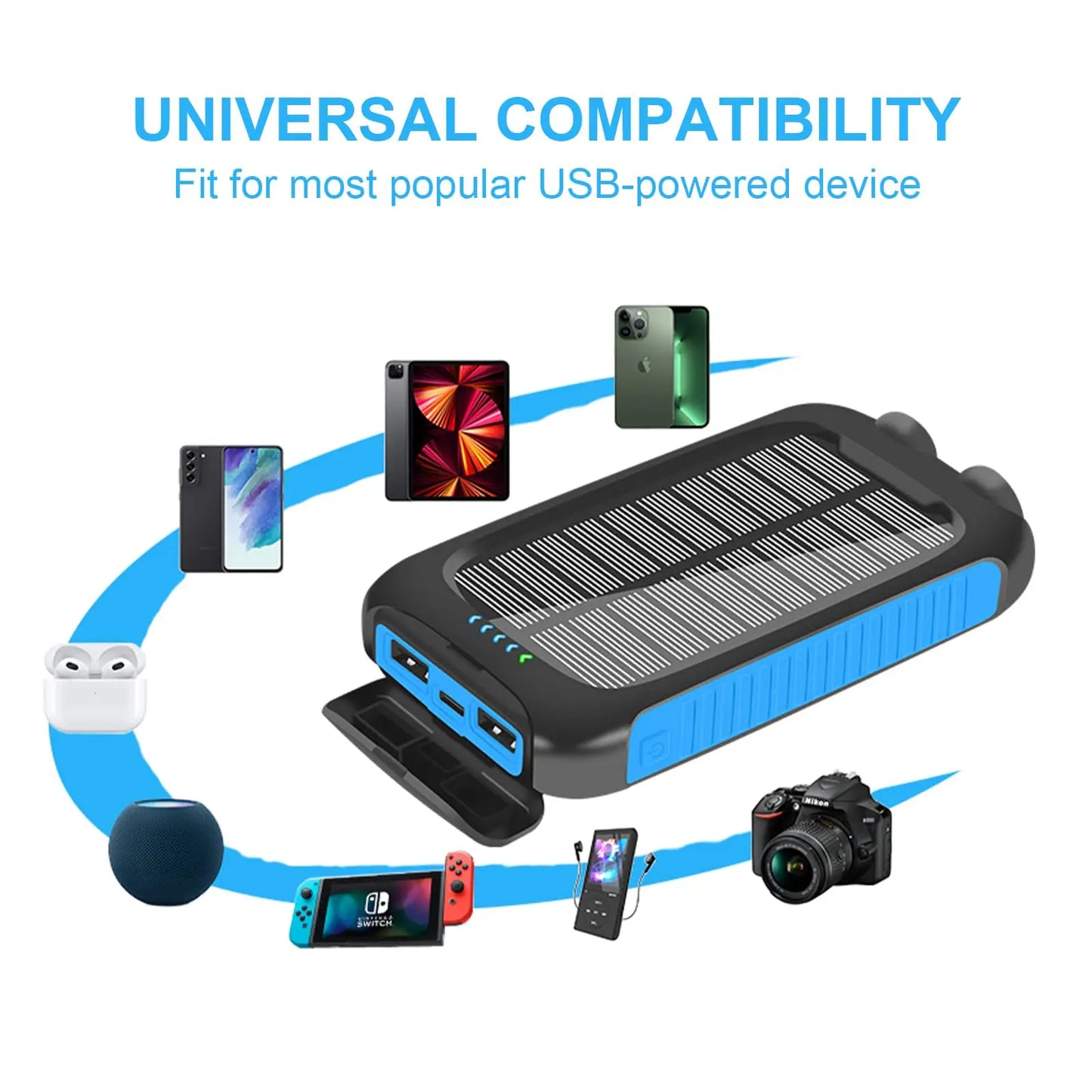 10000mAh Solar Power Bank Portable Waterproof Fast Charge