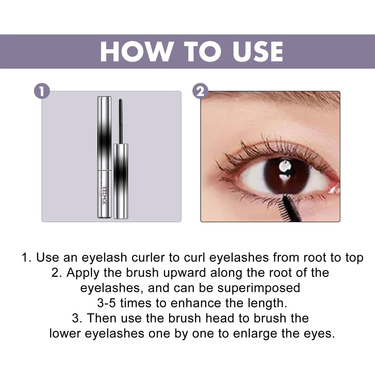 EELHOE Waterproof Mascara Lengthening Black Lash Eyelash Extension Eye Lashes Long-wearing Black Color Mascara Comestic