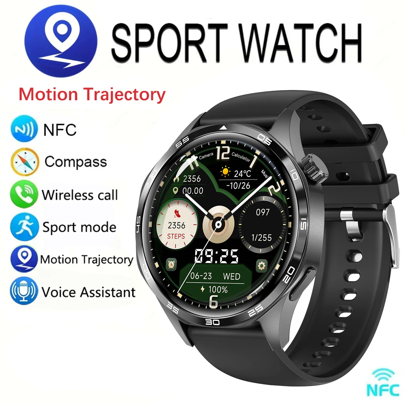 GEJIAN New Men's Smart 5.0 Bluetooth GPS NFC Watch 1.53-inch