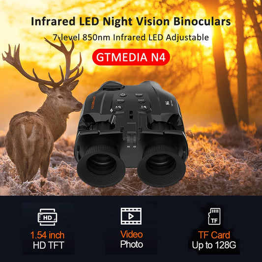 GTMEDIA N4 Head Mounted Binoculars Infrared LED Night Vision Goggles with Head Strap Outdoor Take Photo and Video Record in Dark