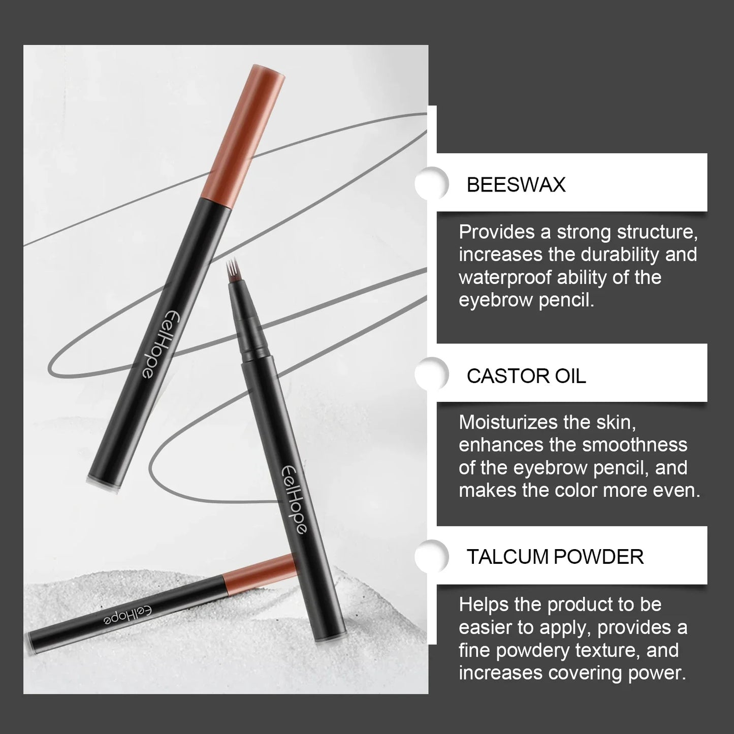 4 Forks Eyebrow Pencil Long Lasting Waterproof 3PCS Set