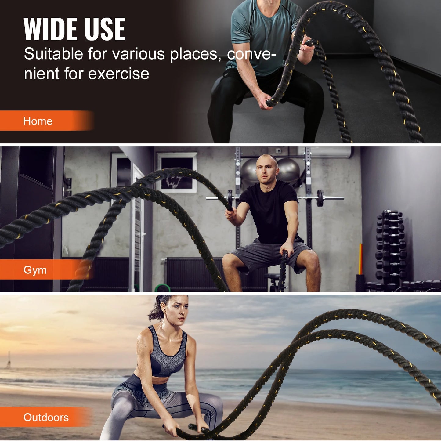 VEVOR Battle Rope 1.5 Inch Diameter 30Ft for Home Gym Fitness