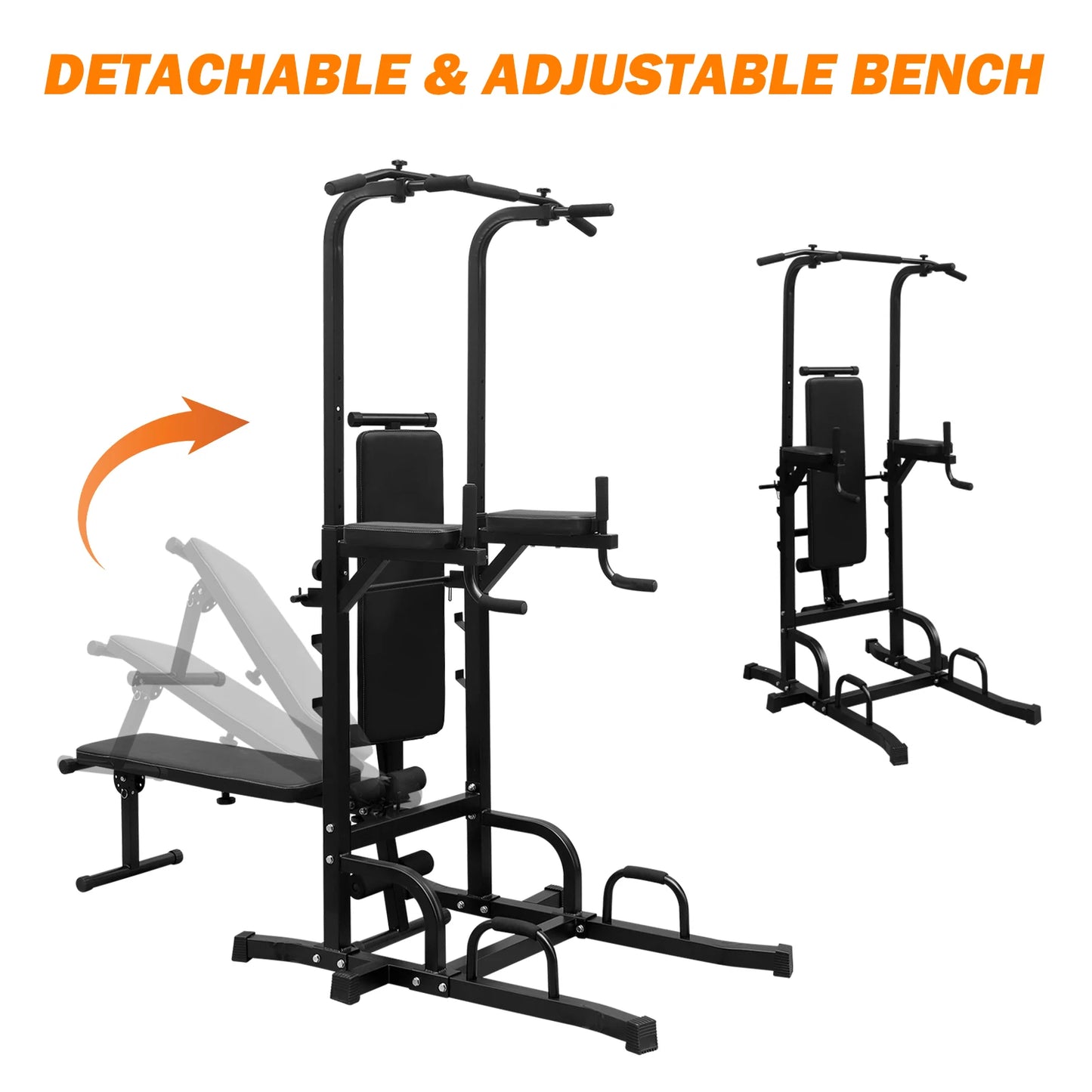 Power Tower With Bench Pull Up Bar Dip Station Fitness Rack