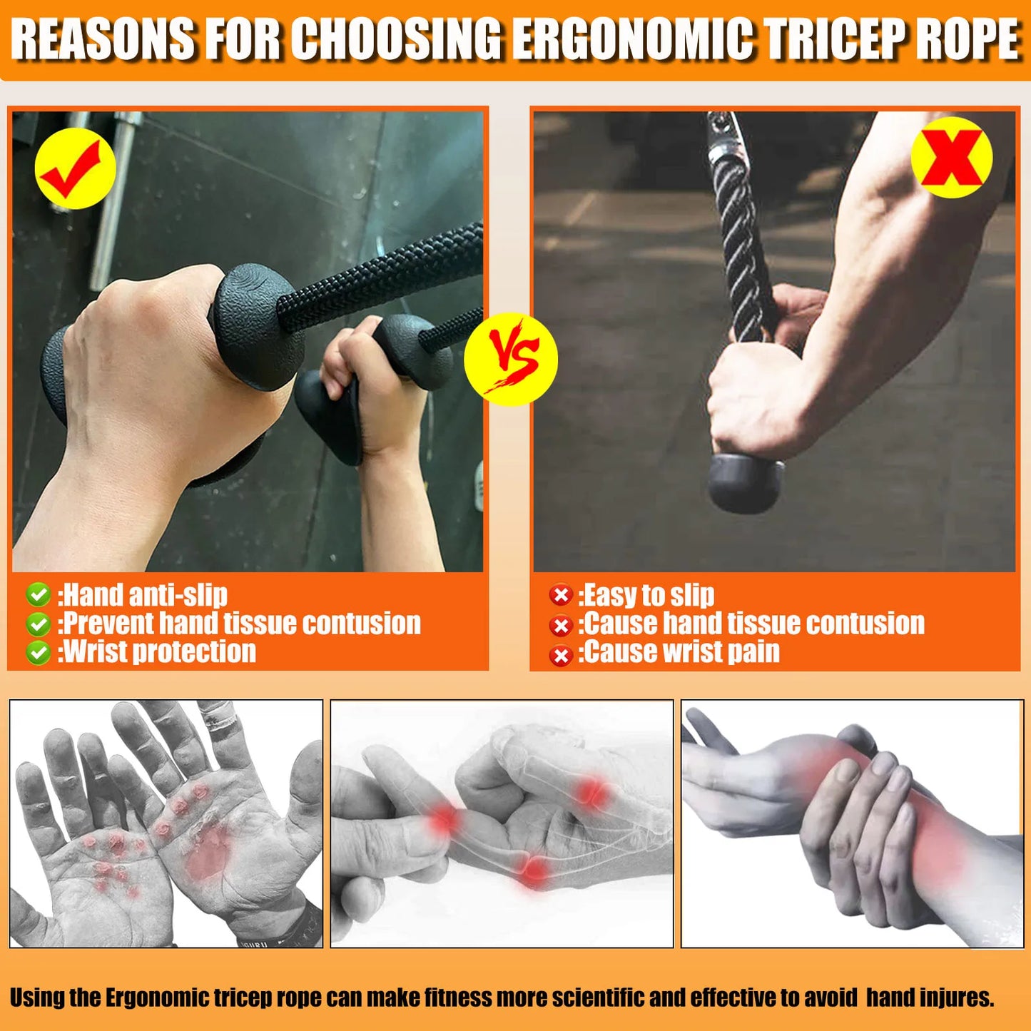 Ergonomic Tricep Rope Pulldown Attachments for Gym