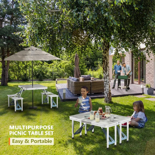 4Ft Folding Camping Picnic Table with Seats Umbrella Hole