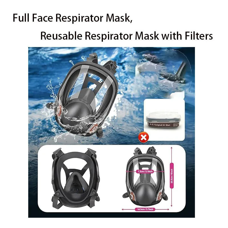 Reusable Respirator Gas Mask Full Facepiece Shield 6800 Face Cover with Filters for Dust Fumes Asbestos Chemicals