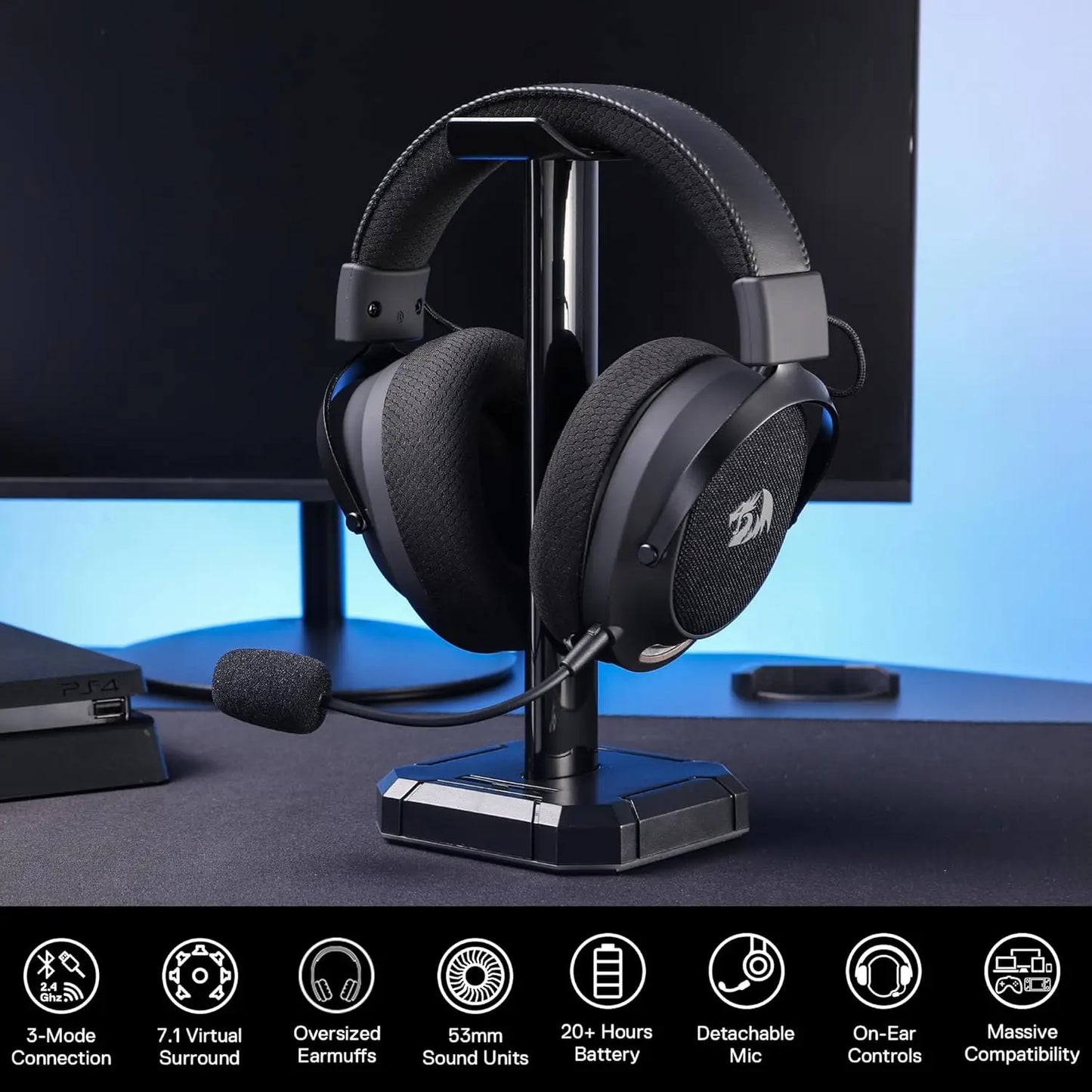 Redragon H858 Gaming Headset, 2.4GHz BT Wired Gray