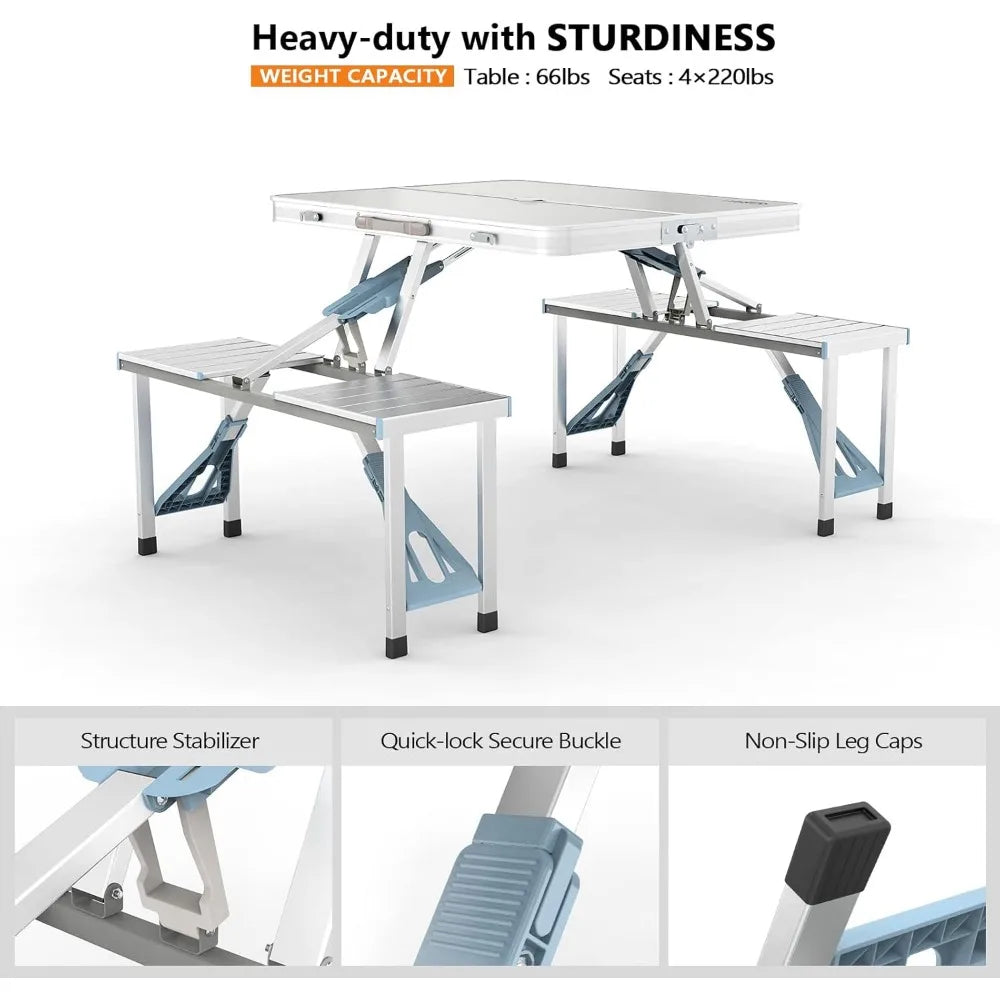 4Ft Folding Camping Picnic Table with Seats Umbrella Hole
