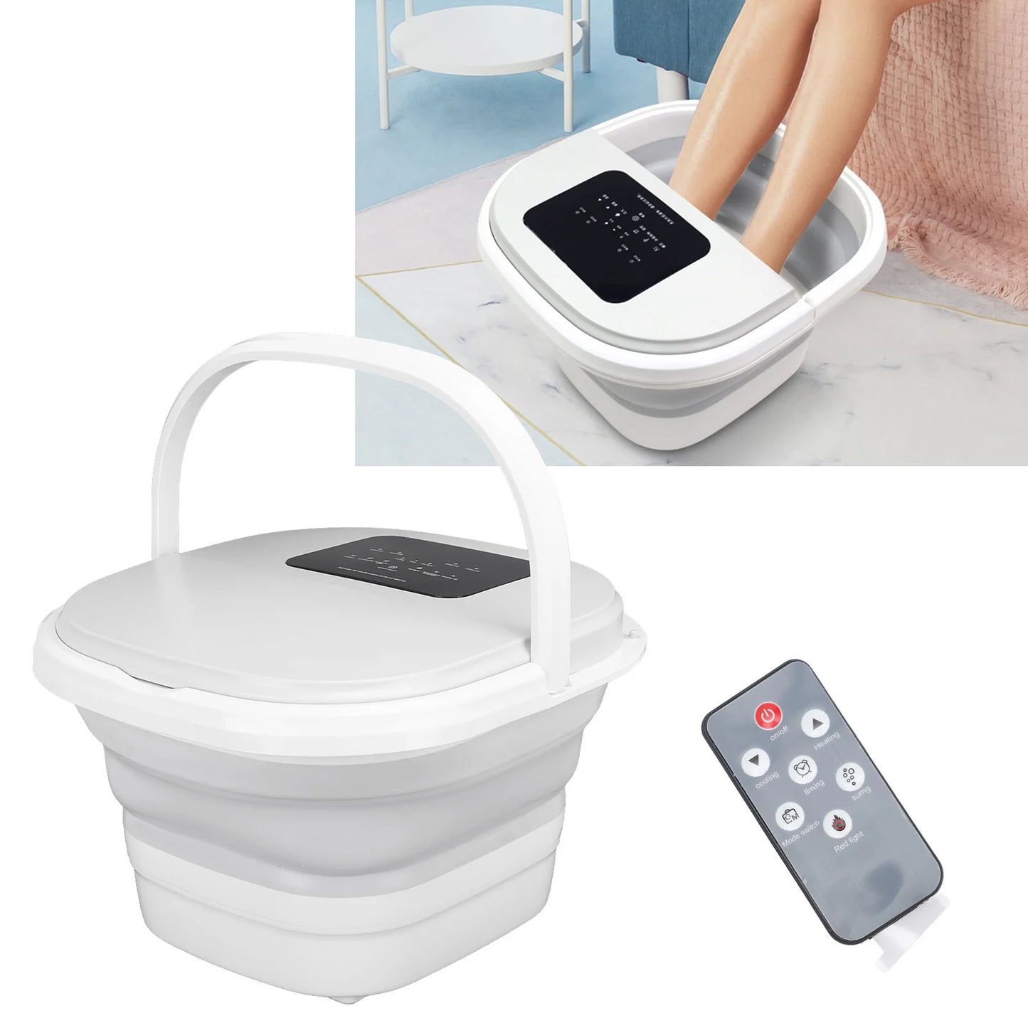 Foot Soak Tub Smart Foldable 420W 8L Large Capacity Heating Foot Massager Spa Soaker with 8 Set Rollers Foot Massager Spa Soaker