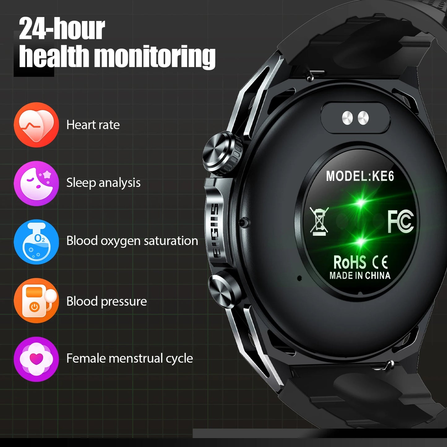 EIGIIS New Smart Watch KE6 1.43 AMOLED Display Men Black Sports