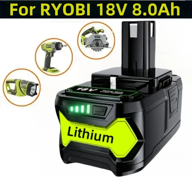 8Ah For Leyobi RYOBI 18V 8.0Ah Rechargeable Lithium Battery For Handheld Drill P105 P104 P107 RB18L50 RB18L20 P108 1PC/2PC