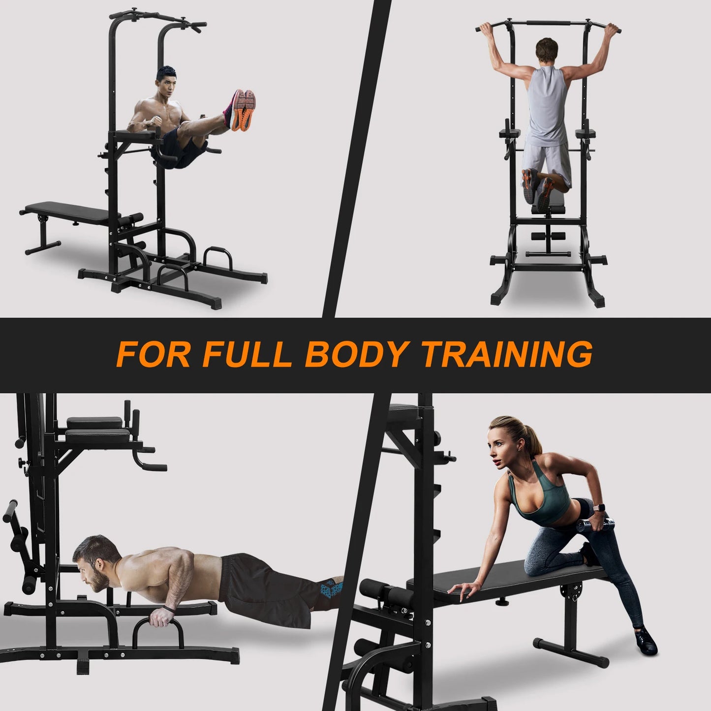 Power Tower With Bench Pull Up Bar Dip Station Fitness Rack