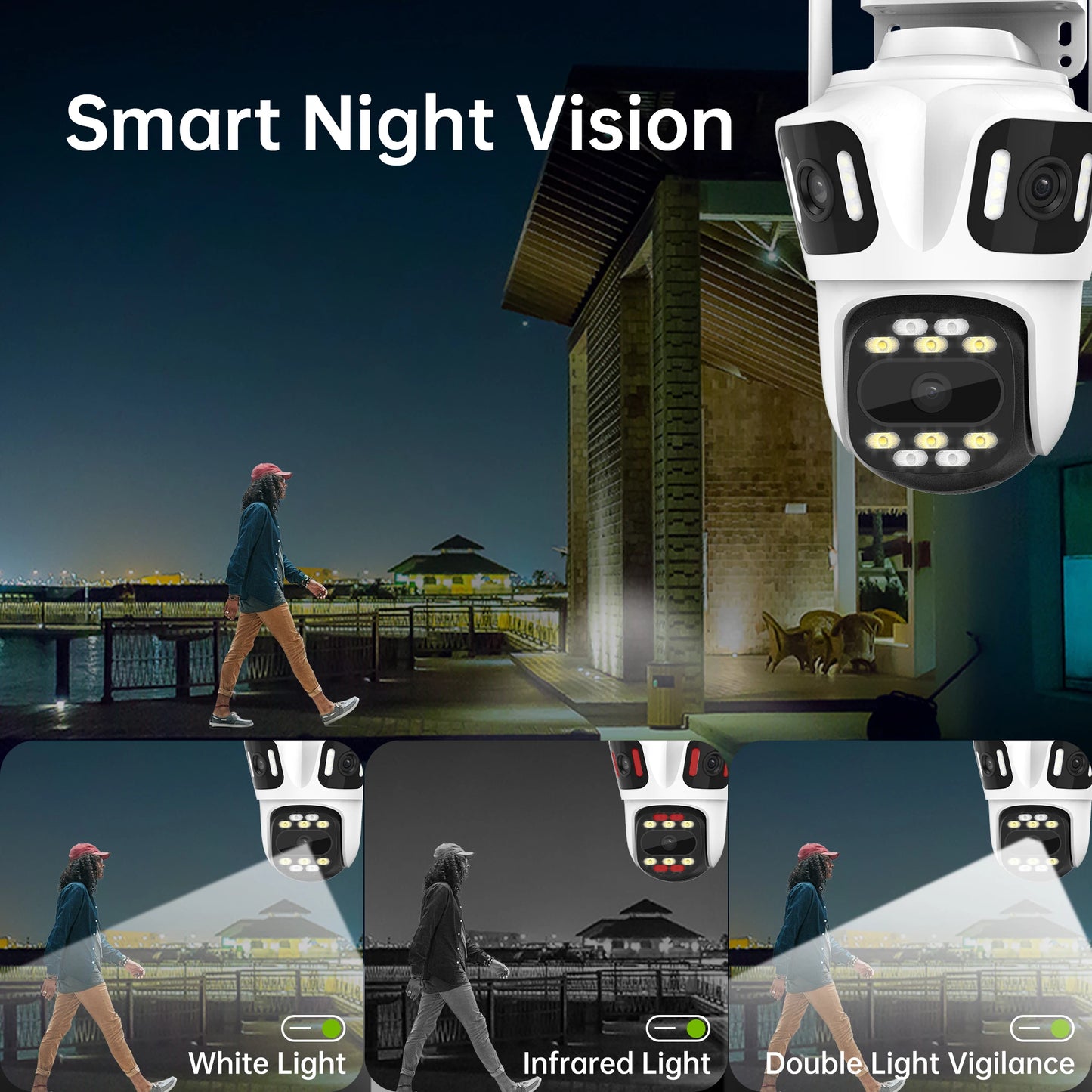 12MP 6K WIifi CCTV IP Camera  Outdoor PTZ Three Lens with Three Screens Human Tracking Waterproof Surveillance Cameras iCSee App