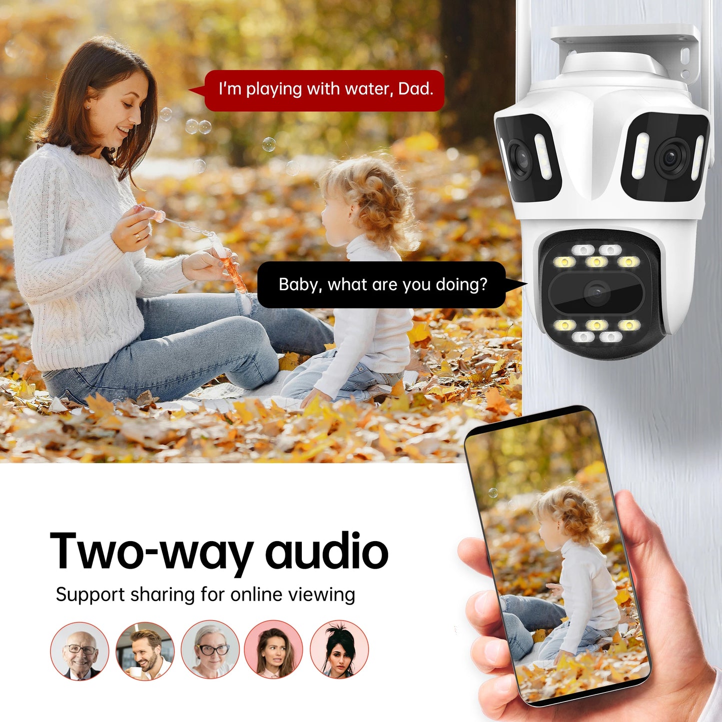 12MP 6K WIifi CCTV IP Camera  Outdoor PTZ Three Lens with Three Screens Human Tracking Waterproof Surveillance Cameras iCSee App