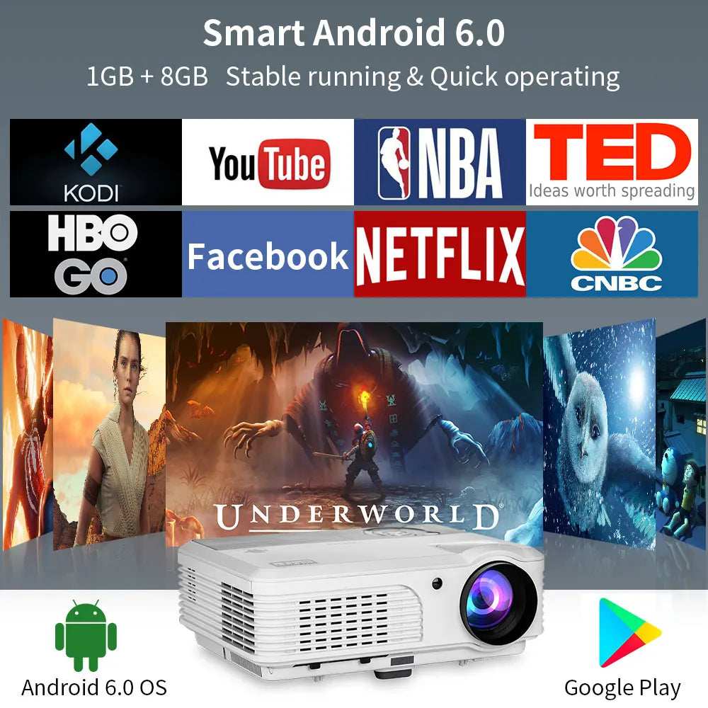 4K 10000 Lumens Android Beamer Projector Outdoors Full HD