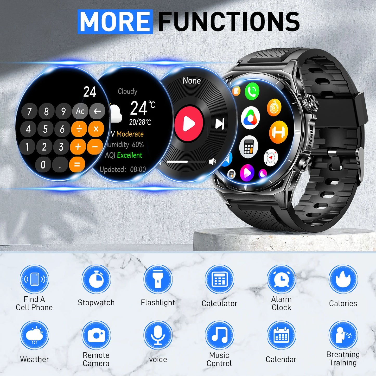 EIGIIS New Smart Watch KE6 1.43 AMOLED Display Men Black Sports