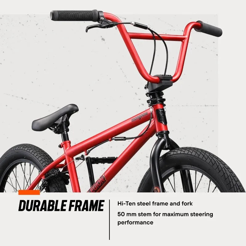 Mongoose Legion Kids Freestyle BMX Bike, Intermediate Rider, Boys and Girls Bikes, 20-Inch Wheels, Hi-Ten Steel Frame