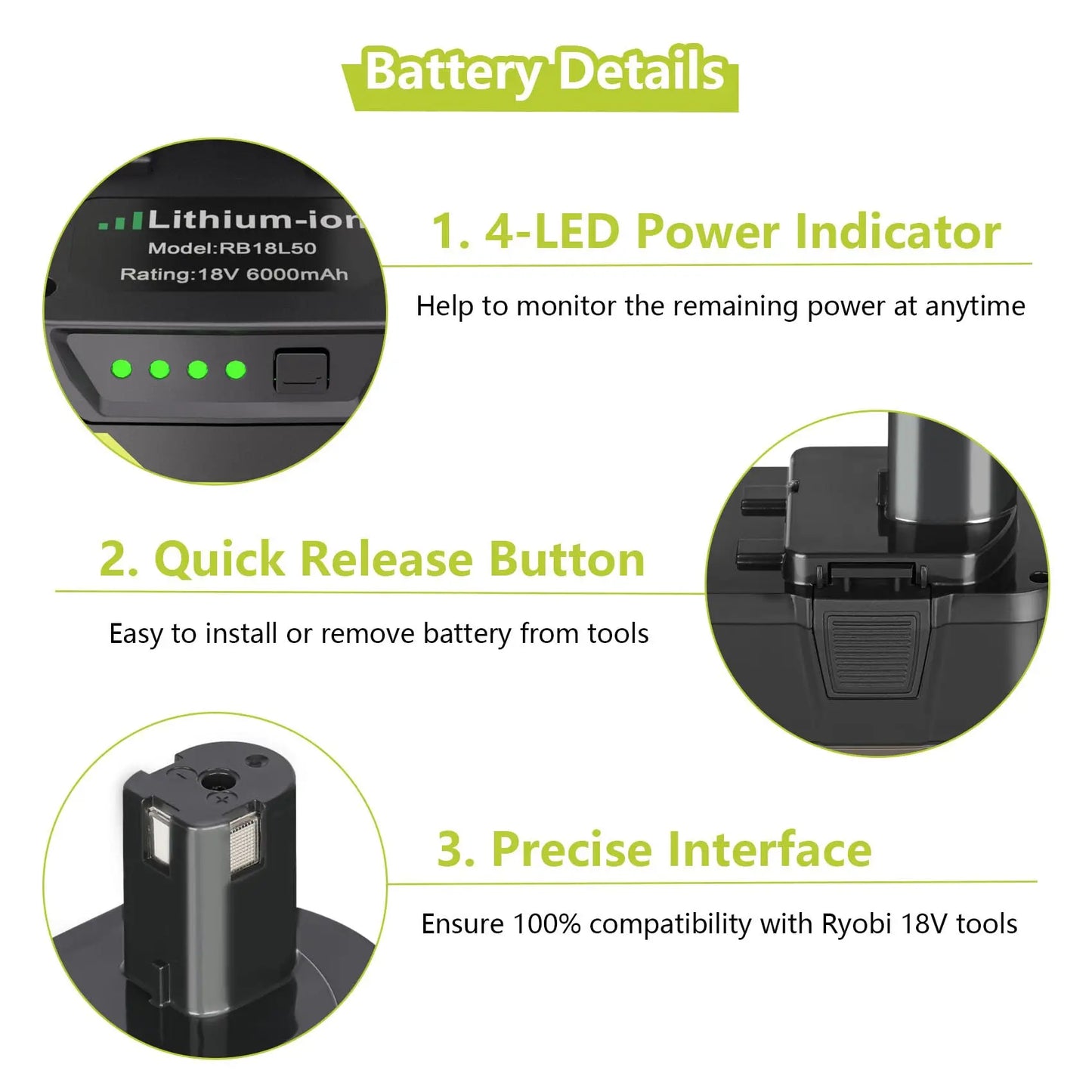 6Ah Ryobi One Plus 18v Battery Lithium for P108 P102 P103 P104 P105 P107 P109 P122 PBP005 RB18L50 Ryobi Battery Tool Accessory