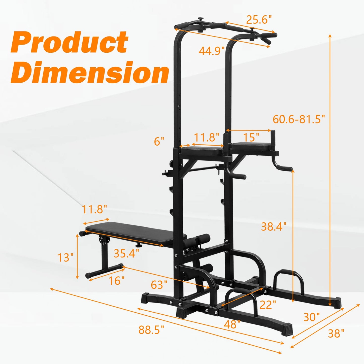 Power Tower With Bench Pull Up Bar Dip Station Fitness Rack