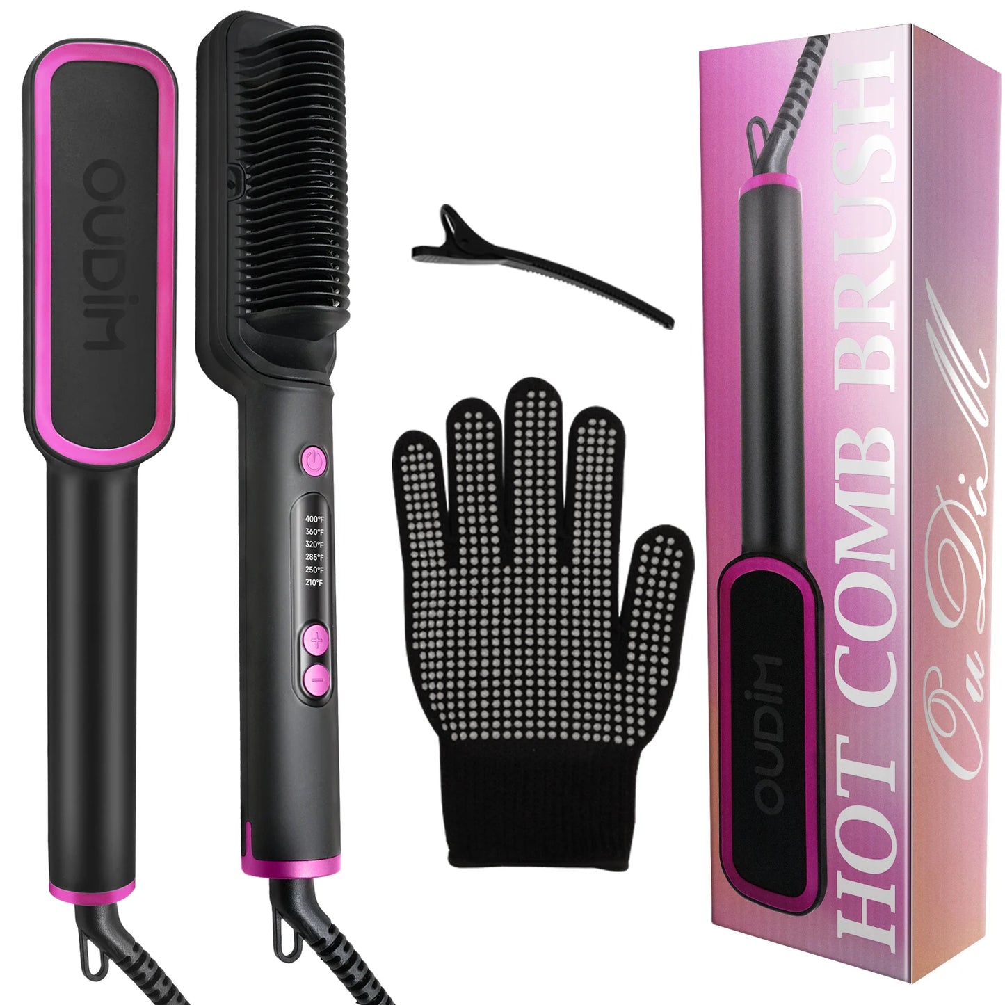OUDIM Hair Straightener Brush with Six Temperature Settings, Ionic Hair Straightening Brush Flat Iron For Women, Anti-Scald Stra