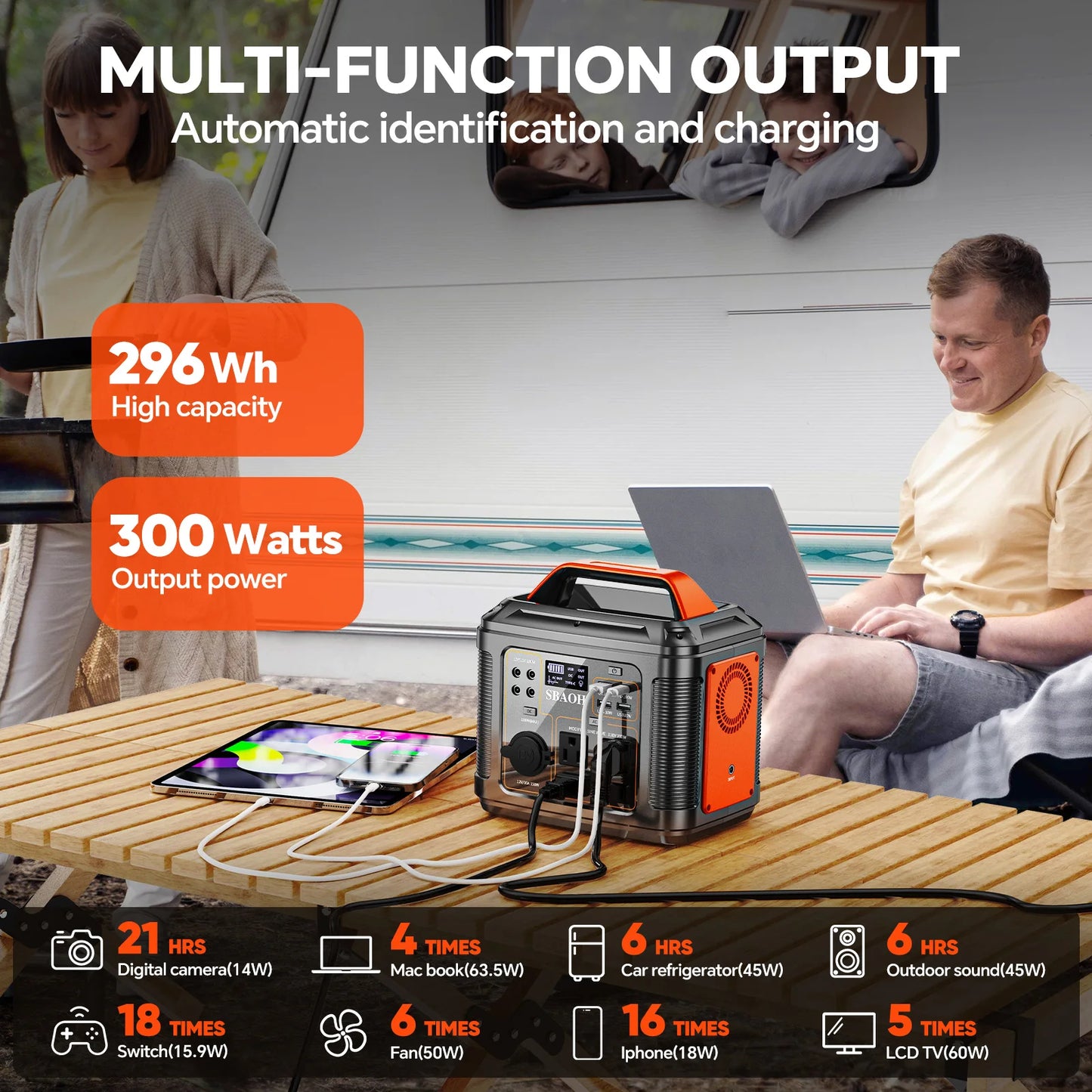 300W Portable Power Station, 296Wh Camping Solar Generator