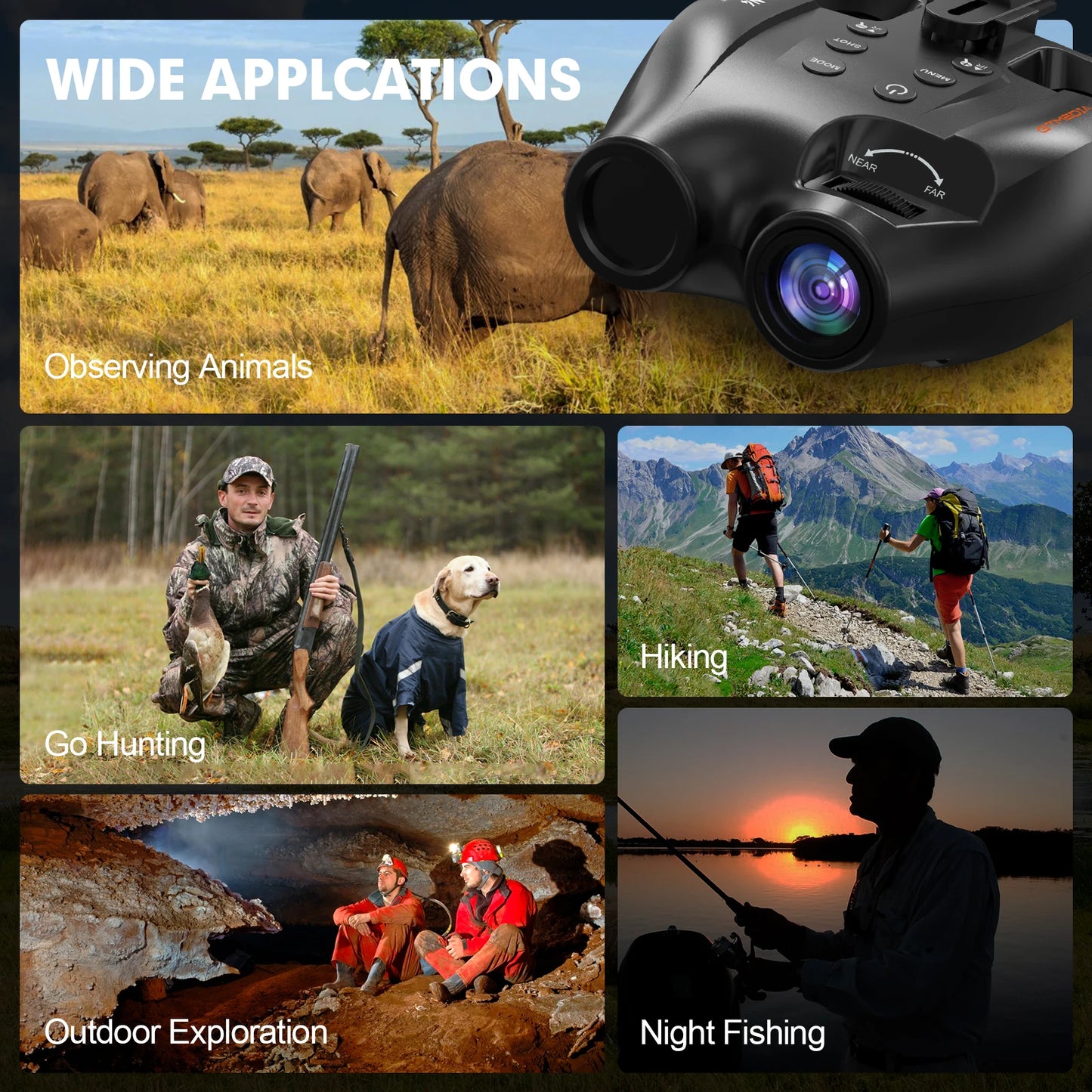 GTMEDIA N4 Head Mounted Binoculars Infrared LED Night Vision Goggles with Head Strap Outdoor Take Photo and Video Record in Dark