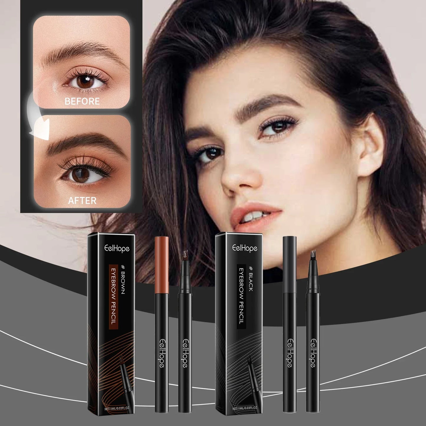 4 Forks Eyebrow Pencil Long Lasting Waterproof 3PCS Set