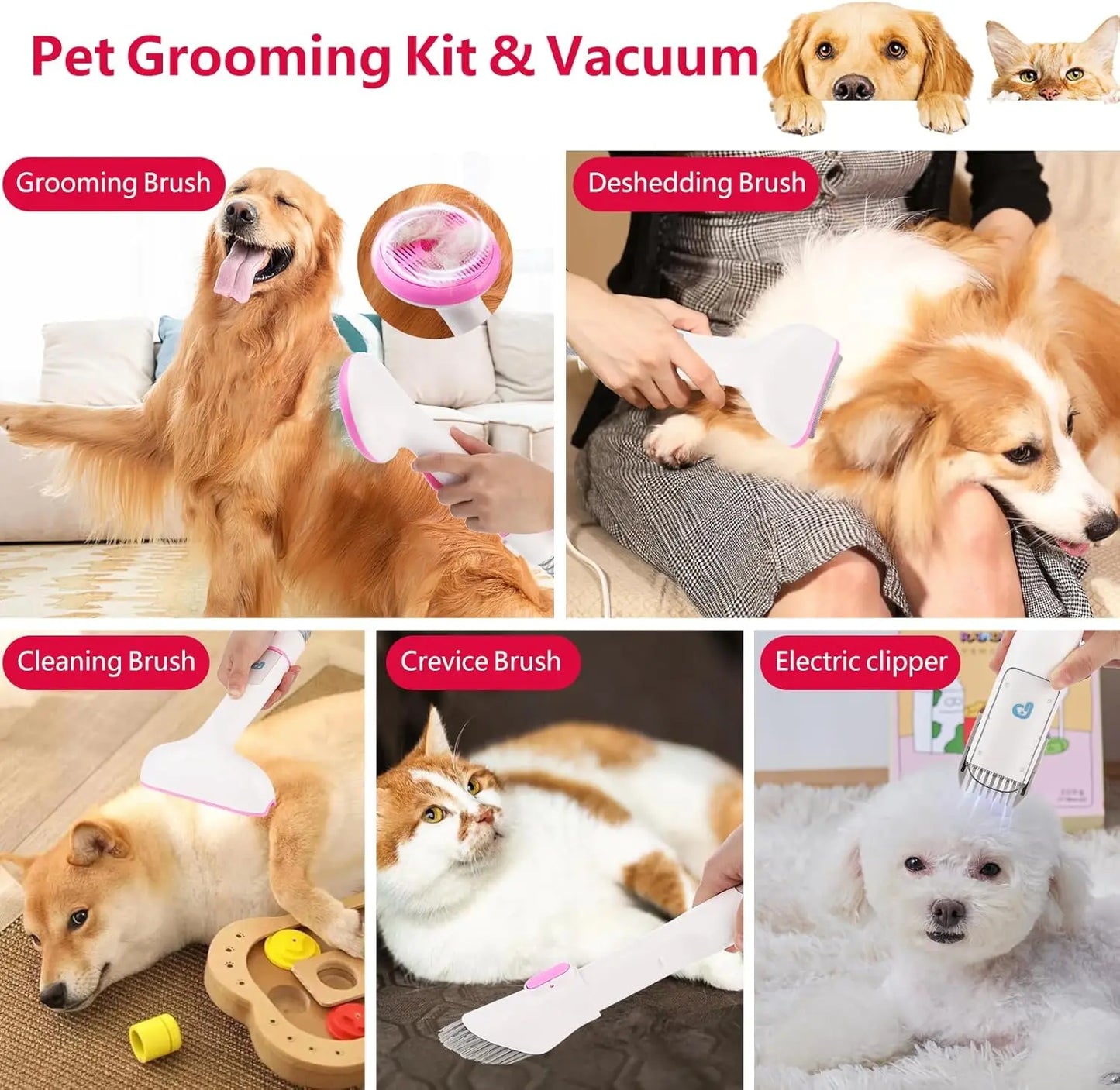 Pet Grooming Vacuum, Multi-Functional Dog Hair Groomer