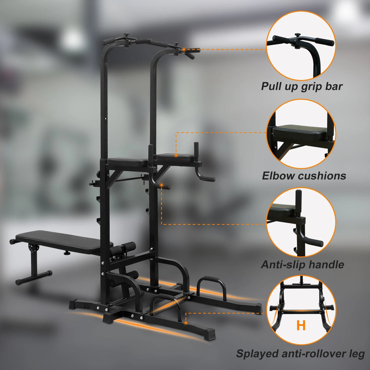 Power Tower With Bench Pull Up Bar Dip Station Fitness Rack