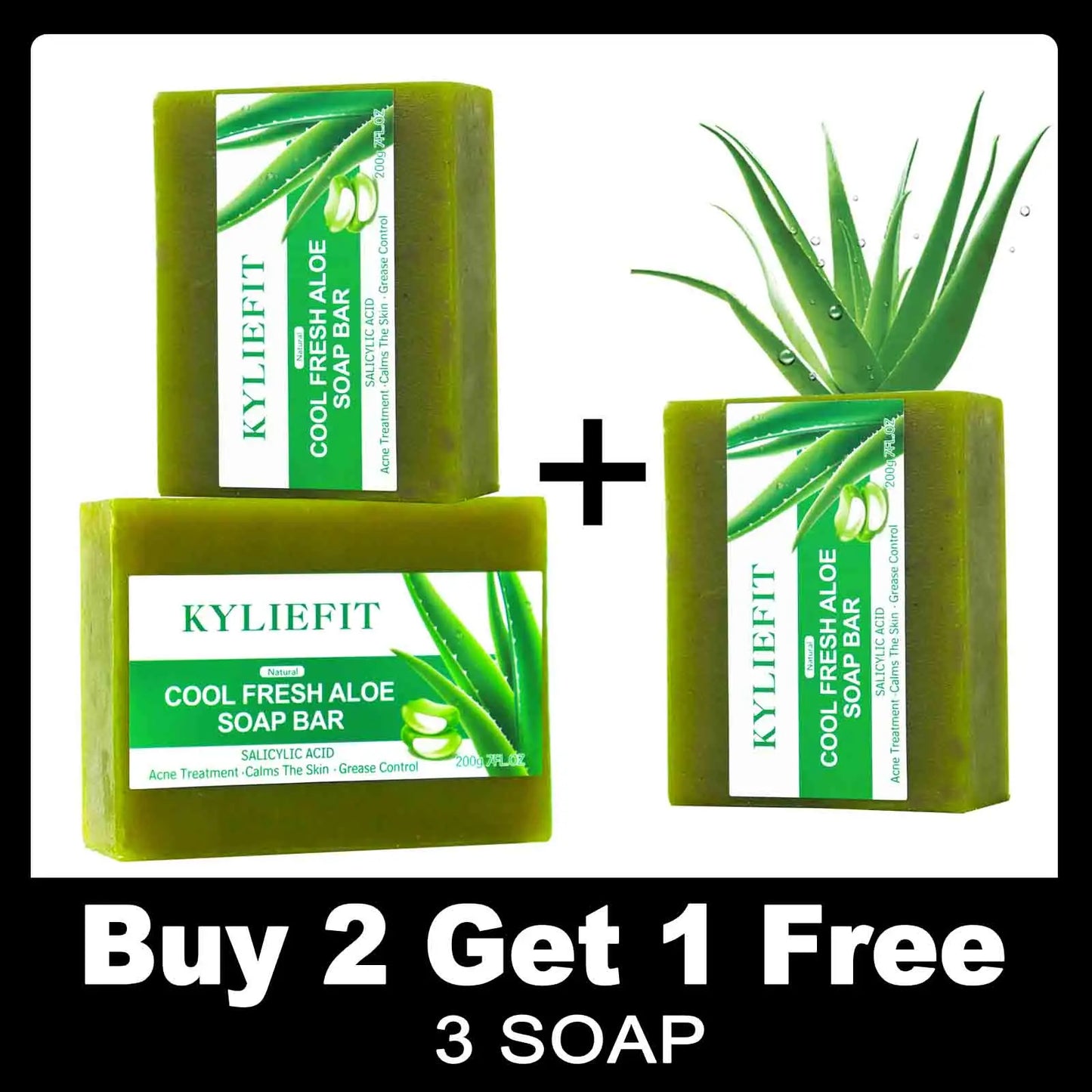 KYLIEFIT Cool Fresh Aloe Vera Soap Bar for All Skin Types, Reduce Spots, Oil Control, Deep Clean, 150g/ 7 oz