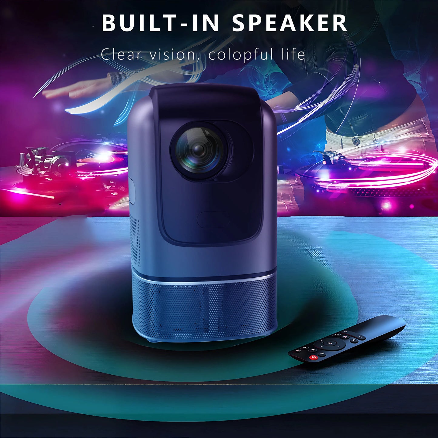 Projector Android Native 1080p Support 4K with Built in Stand
