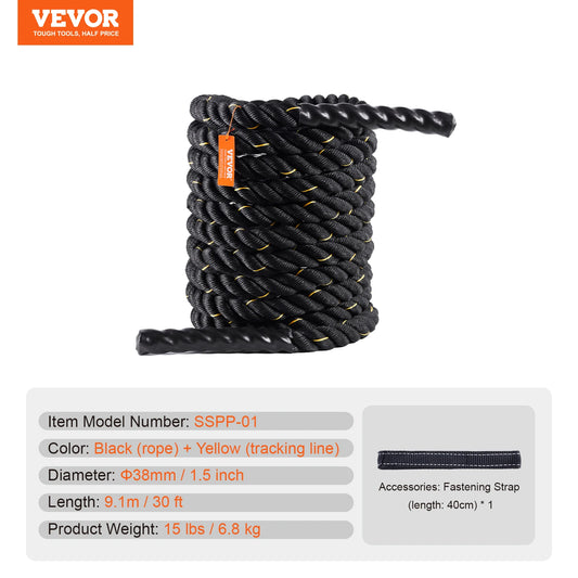 VEVOR Battle Rope 1.5 Inch Diameter 30Ft for Home Gym Fitness