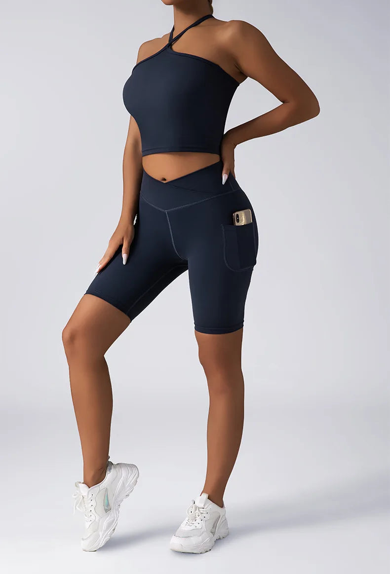 US Local Women's Seamless Solid Color Yoga Set 2 Piece Workout Sports Bra High Waist Shorts Leggings Active Wear