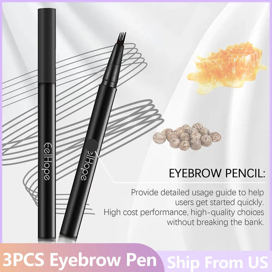 4 Forks Eyebrow Pencil Long Lasting Waterproof 3PCS Set