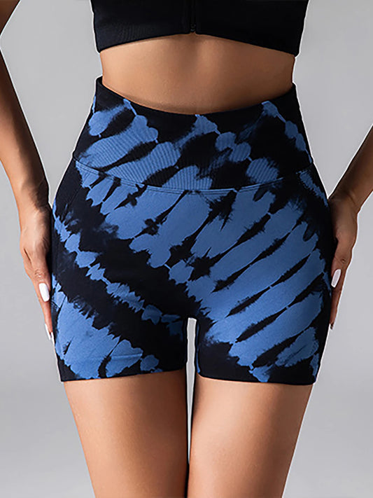Us Local Women's Tie Dye V-Back Yoga Biker Shorts,  Workout Seamless High Waisted Contour Gym Yoga Biker Shorts