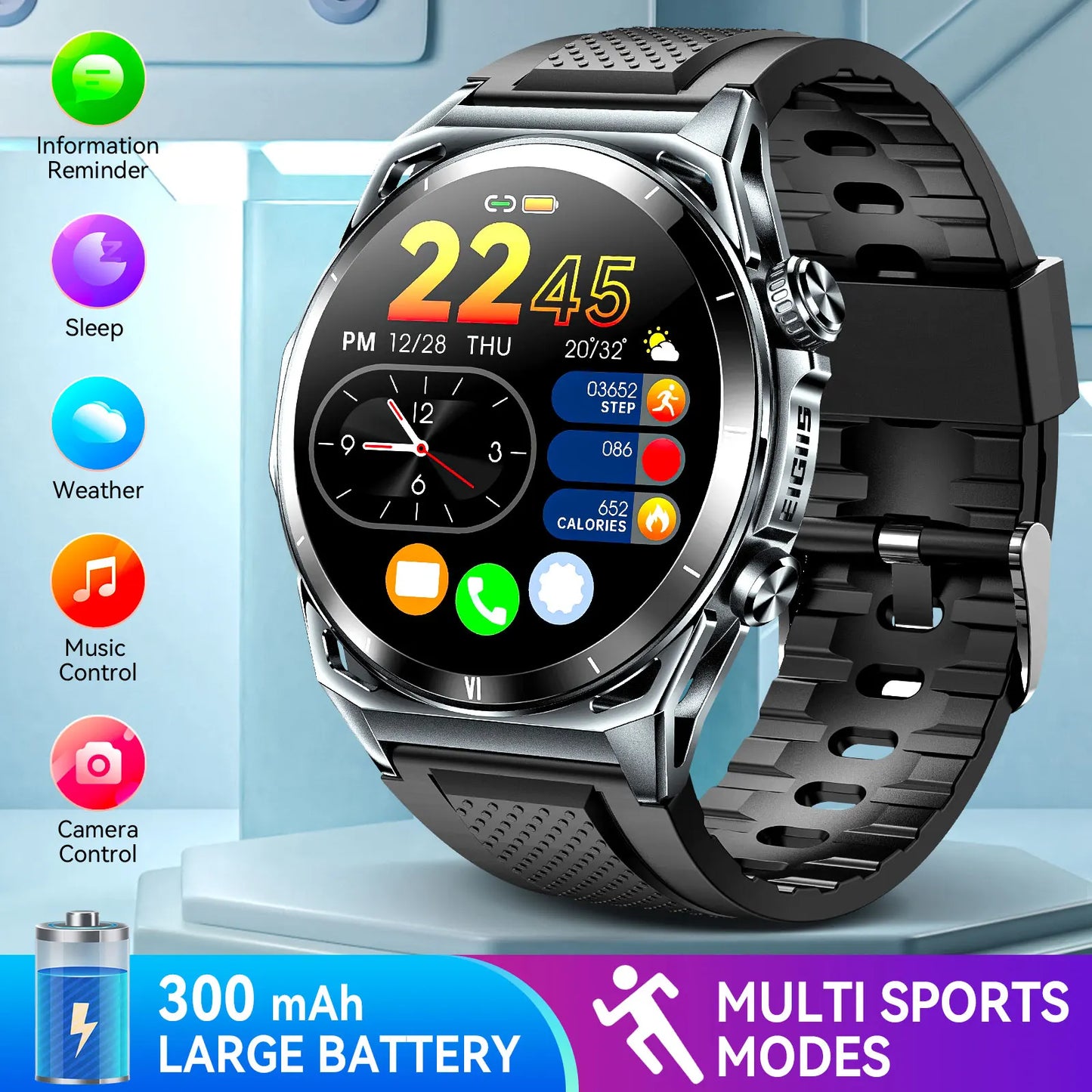 EIGIIS New Smart Watch KE6 1.43 AMOLED Display Men Black Sports