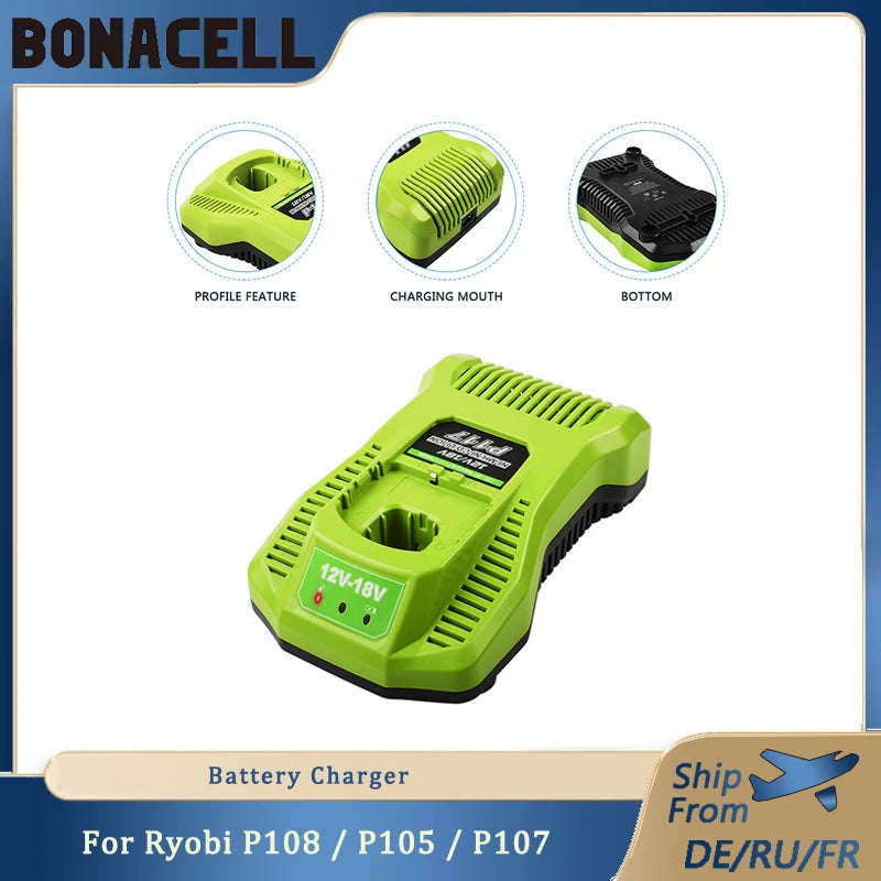 For RYOBI P108 18V One+ Plus 6.0Ah High Capacity Battery 18 Volt Lithium-ion and NiCad Battery Charger  P107 P109 P117