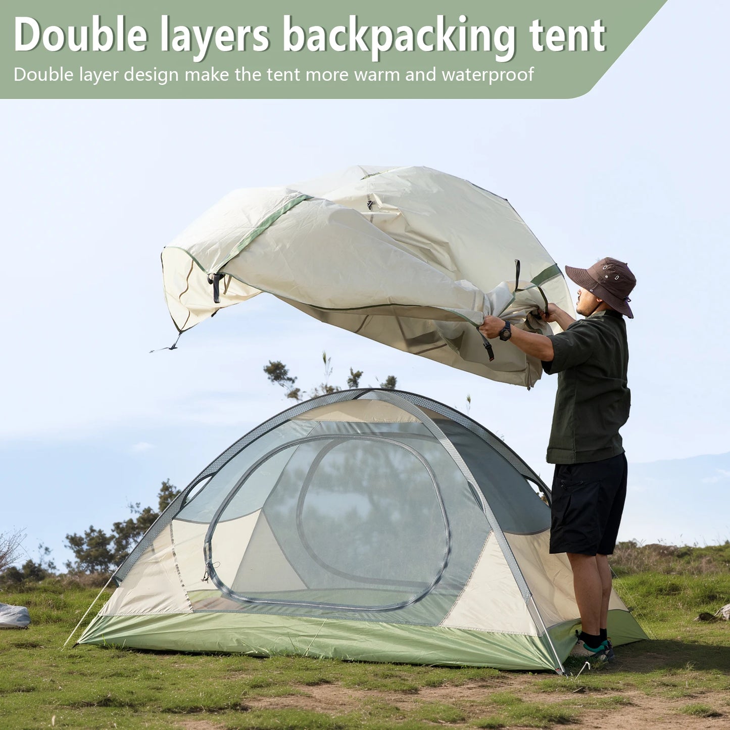 BISINNA Ultralight Outdoor Camping Tent 2 Person Double Layer